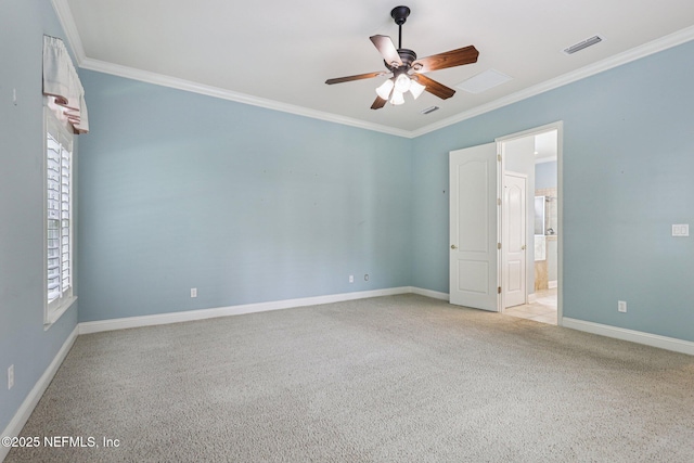 4640 Tuscan Wood Ct, Saint Augustine, FL 32092 - unfurnished room featuring light colored carpet, ornamental molding, a ceiling fan, and plenty of natural light