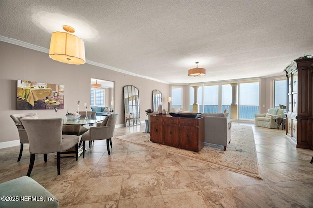1031 1st St S Unit 1202, Jacksonville Beach, FL 32250 - living area featuring ornamental molding, a textured ceiling, and baseboards