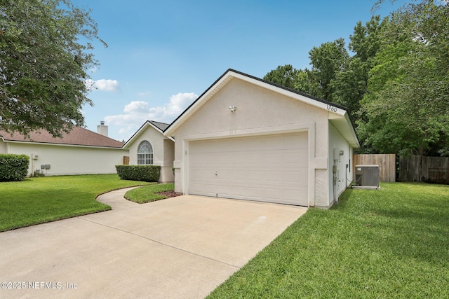 1260 Winding Brook Ct, Middleburg, FL 32068 - ranch-style house featuring central air condition unit, a garage, stucco siding, and concrete driveway