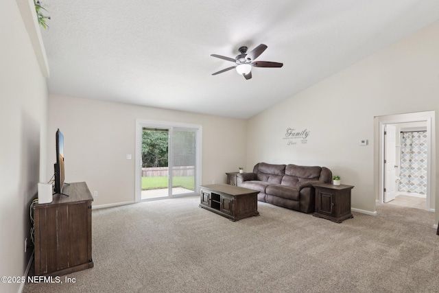 1260 Winding Brook Ct, Middleburg, FL 32068 - carpeted living room with ceiling fan, lofted ceiling, and baseboards