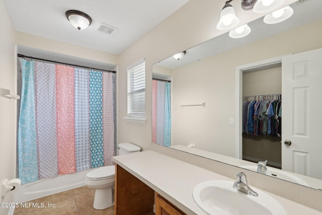 1260 Winding Brook Ct, Middleburg, FL 32068 - bathroom with toilet, vanity, tile patterned flooring, and shower / bathtub combination with curtain
