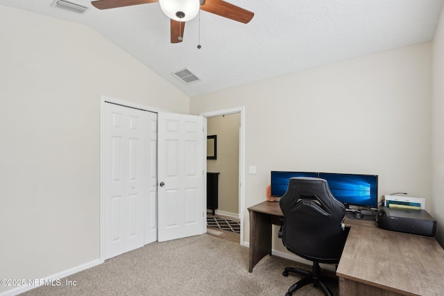 1260 Winding Brook Ct, Middleburg, FL 32068 - office space with a ceiling fan, lofted ceiling, carpet floors, and baseboards