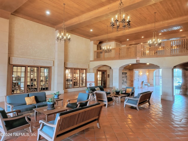 955 Registry Blvd Unit 306, Saint Augustine, FL 32092 - community lobby featuring wood ceiling with exposed beams, a towering ceiling, and recessed lighting