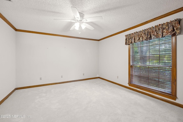 8127 Middle Fork Ln, Jacksonville, FL 32256 - unfurnished room with ornamental molding, light carpet, a ceiling fan, a textured ceiling, and baseboards