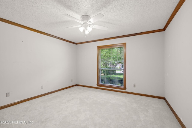 8127 Middle Fork Ln, Jacksonville, FL 32256 - unfurnished room with crown molding, carpet, a ceiling fan, baseboards, and a textured ceiling