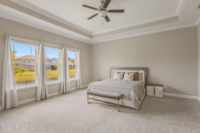 70 Pavo Cir, Saint Johns, FL 32259 - bedroom featuring a raised ceiling, carpet, ornamental molding, baseboards, and ceiling fan