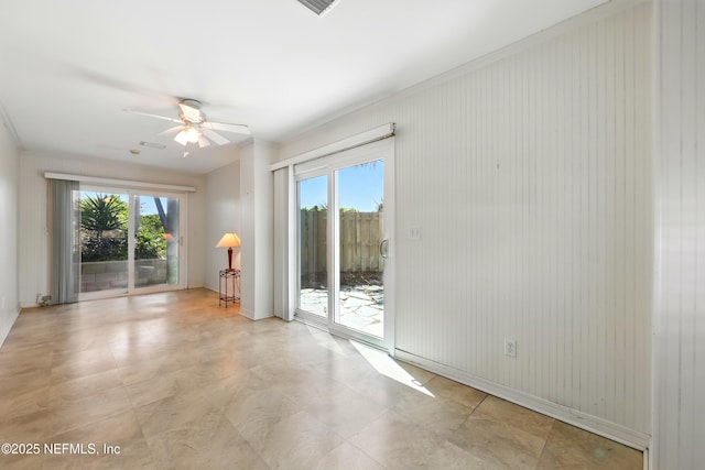 2605 S Ponte Vedra Blvd, Ponte Vedra Beach, FL 32082 - empty room with a ceiling fan, baseboards, and crown molding