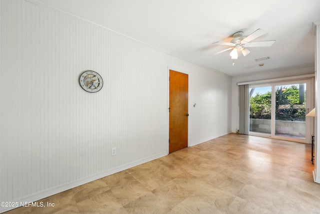 2605 S Ponte Vedra Blvd, Ponte Vedra Beach, FL 32082 - spare room featuring ceiling fan, baseboards, crown molding, and light flooring