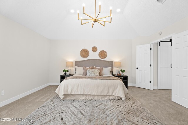 1008 Durbin Parke Dr, Saint Johns, FL 32259 - bedroom featuring light carpet, a chandelier, baseboards, and lofted ceiling