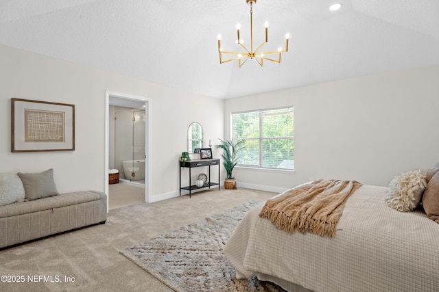 1008 Durbin Parke Dr, Saint Johns, FL 32259 - carpeted bedroom with vaulted ceiling, a chandelier, baseboards, and ensuite bathroom