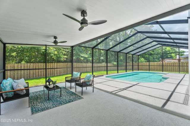1008 Durbin Parke Dr, Saint Johns, FL 32259 - view of pool featuring a fenced backyard, a patio, an outdoor hangout area, and glass enclosure
