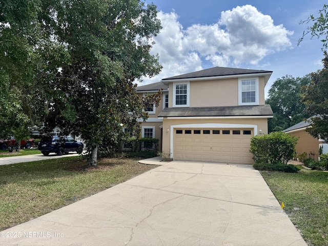 1147 Hyacinth St, Saint Augustine, FL 32092 - traditional home with stucco siding, a garage, concrete driveway, and a front yard