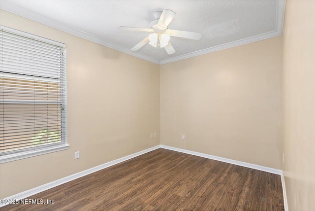 1147 Hyacinth St, Saint Augustine, FL 32092 - empty room featuring dark wood-type flooring, baseboards, ceiling fan, crown molding, and a textured ceiling