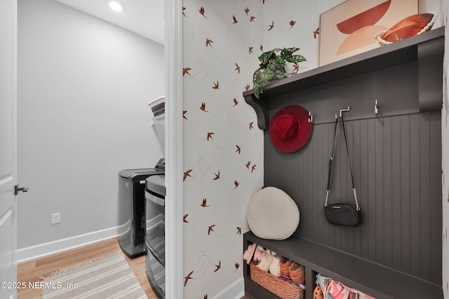 95 Farmers Branch Ave, Ponte Vedra, FL 32081 - mudroom featuring light wood-style floors, independent washer and dryer, baseboards, and recessed lighting