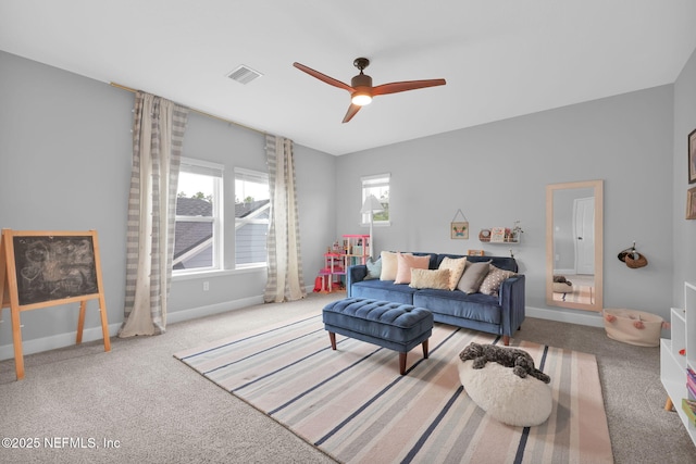95 Farmers Branch Ave, Ponte Vedra, FL 32081 - carpeted living room featuring ceiling fan and baseboards