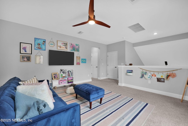95 Farmers Branch Ave, Ponte Vedra, FL 32081 - living room with a ceiling fan, carpet flooring, baseboards, and recessed lighting