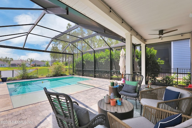 95 Farmers Branch Ave, Ponte Vedra, FL 32081 - view of patio with outdoor lounge area, a ceiling fan, and a lanai