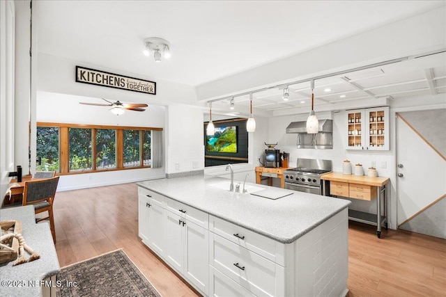 404 Camelia Trl, Saint Augustine, FL 32086 - kitchen featuring high end range, a sink, light wood-style flooring, and white cabinetry