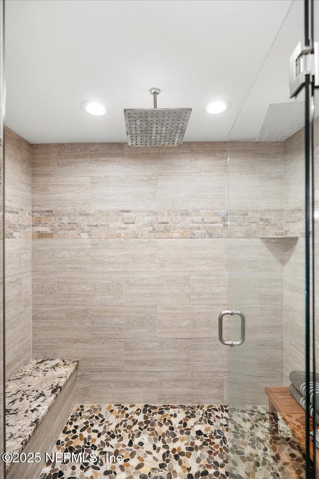 404 Camelia Trl, Saint Augustine, FL 32086 - bathroom featuring a shower stall and recessed lighting