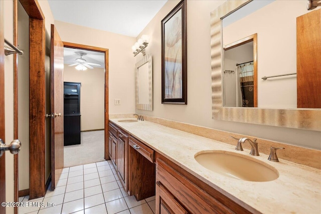 404 Camelia Trl, Saint Augustine, FL 32086 - full bath with double vanity, tile patterned flooring, and a ceiling fan