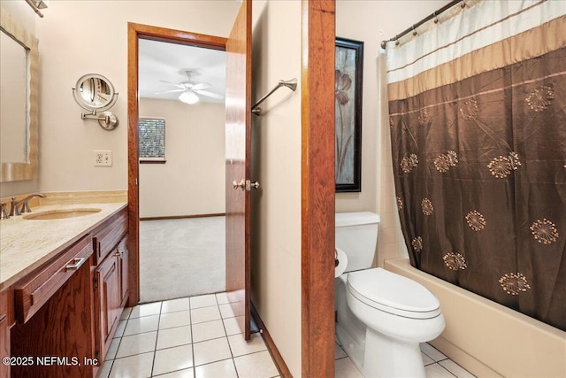 404 Camelia Trl, Saint Augustine, FL 32086 - full bath featuring tile patterned floors, vanity, toilet, shower / bath combination with curtain, and ceiling fan