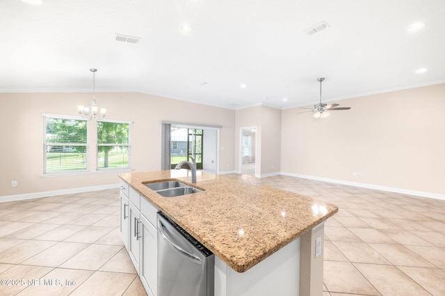 305 Green Turtle Ln, Saint Augustine, FL 32086 - kitchen with a sink, stainless steel dishwasher, hanging light fixtures, a chandelier, and light tile patterned floors