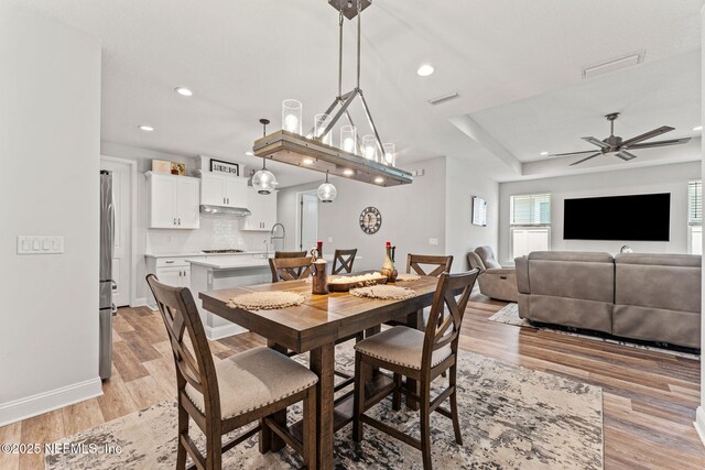 68 Cabana Dr, Ponte Vedra, FL 32081 - dining space with light wood finished floors, a ceiling fan, recessed lighting, and baseboards