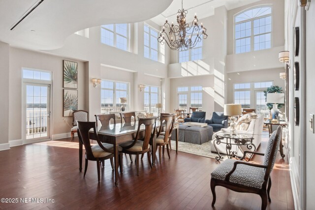 400 E Bay St Unit 1010, Jacksonville, FL 32202 - dining space featuring healthy amount of natural light, a high ceiling, and hardwood / wood-style floors
