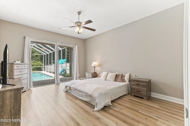 3820 Danforth Dr W, Jacksonville, FL 32224 - bedroom featuring access to exterior, light wood-type flooring, baseboards, and a ceiling fan