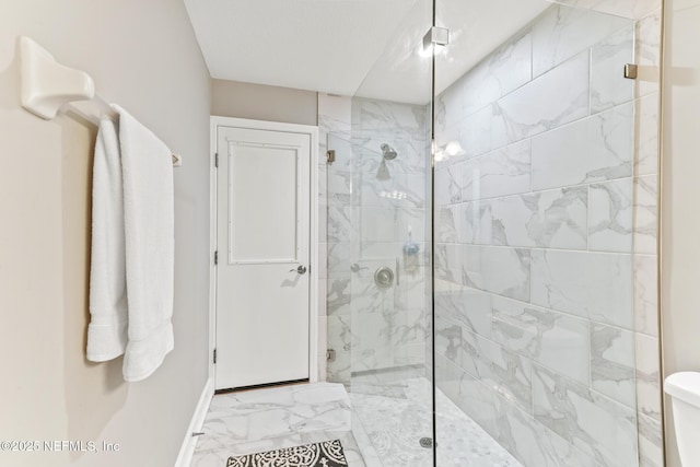 3820 Danforth Dr W, Jacksonville, FL 32224 - full bathroom with marble finish floors, tiled shower, baseboards, and toilet