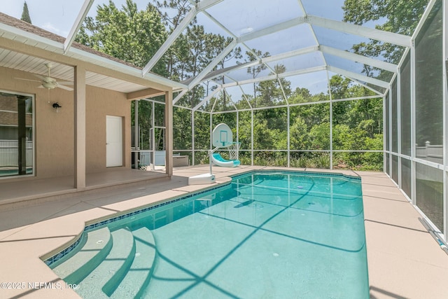 3820 Danforth Dr W, Jacksonville, FL 32224 - swimming pool featuring a patio area, ceiling fan, and a lanai