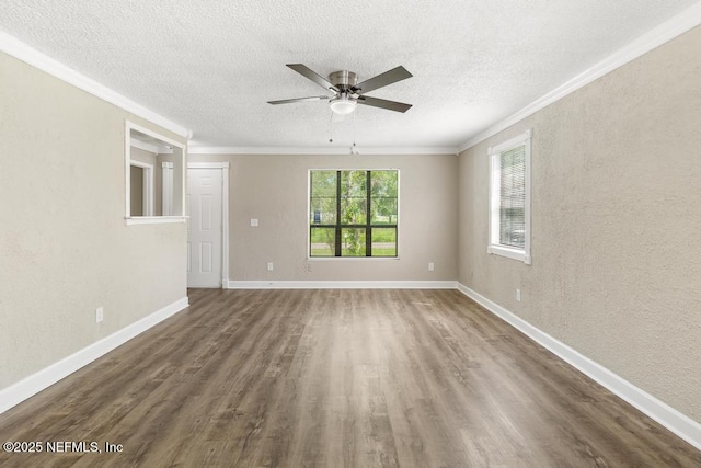 2718 Parkrus Ln, Jacksonville, FL 32208 - unfurnished room featuring ornamental molding, a ceiling fan, wood finished floors, a textured ceiling, and baseboards