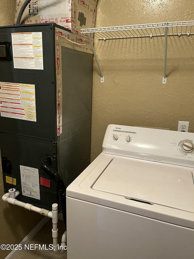 425 Timberwalk Ct Unit 1135, Ponte Vedra Beach, FL 32082 - laundry area with washer / dryer, a textured wall, and heating unit
