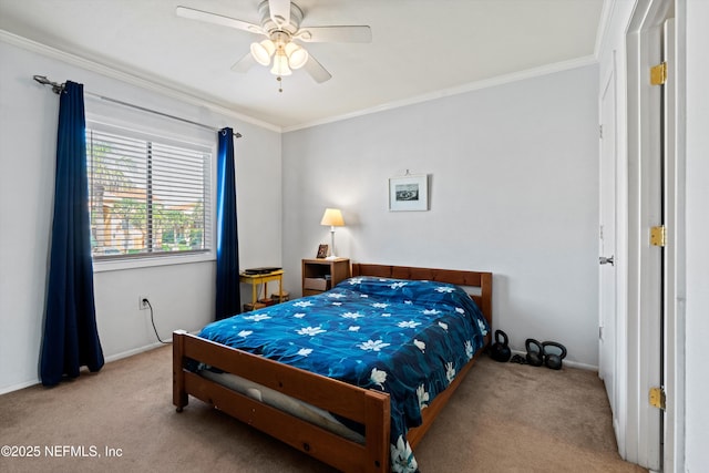 2327 Costa Verde Blvd Unit 201, Jacksonville Beach, FL 32250 - carpeted bedroom featuring crown molding, baseboards, and ceiling fan