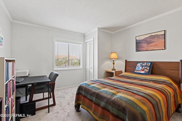 2327 Costa Verde Blvd Unit 201, Jacksonville Beach, FL 32250 - carpeted bedroom featuring ornamental molding, a closet, and baseboards