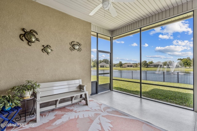 32479 Willow Parke Cir, Fernandina Beach, FL 32034 - sunroom featuring a water view and ceiling fan