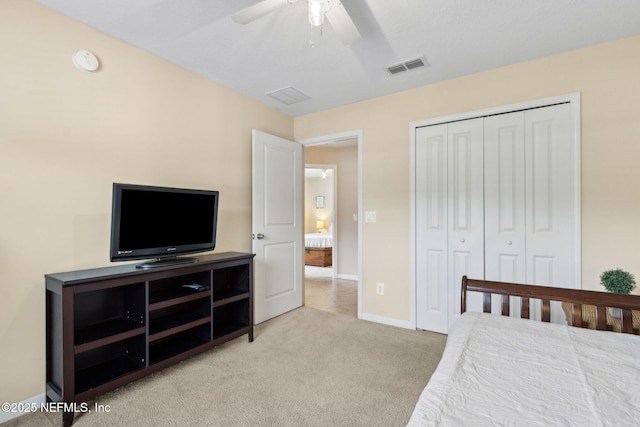79653 Plummers Creek Dr, Yulee, FL 32097 - bedroom featuring light colored carpet, baseboards, a closet, and a ceiling fan