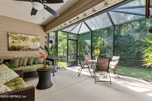 79653 Plummers Creek Dr, Yulee, FL 32097 - sunroom with ceiling fan, outdoor lounge area, and outdoor dining space