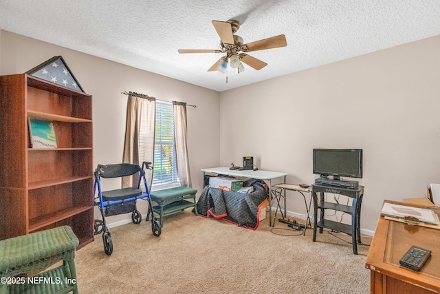 2097 Frogmore Dr, Middleburg, FL 32068 - carpeted bedroom with a textured ceiling, baseboards, ceiling fan, and an office area