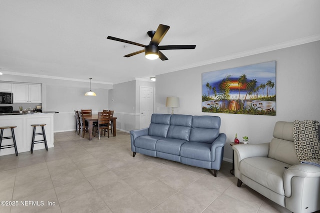 430 Timberwalk Ct Unit 1023, Ponte Vedra Beach, FL 32082 - living area with crown molding, ceiling fan, light tile patterned floors, and baseboards