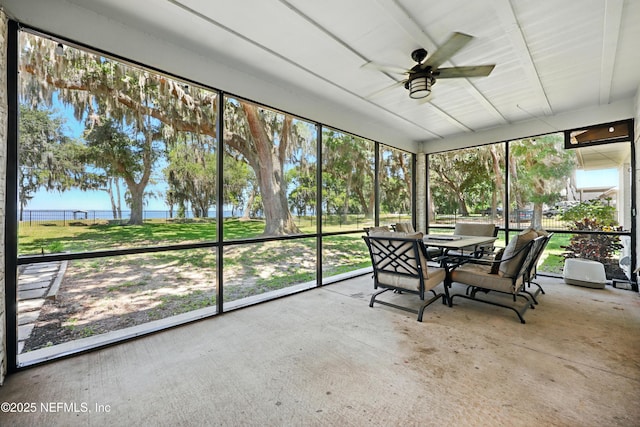 13900 County Road 13 N, Saint Augustine, FL 32092 - sunroom / solarium featuring a water view, a ceiling fan, outdoor dining area, and healthy amount of natural light