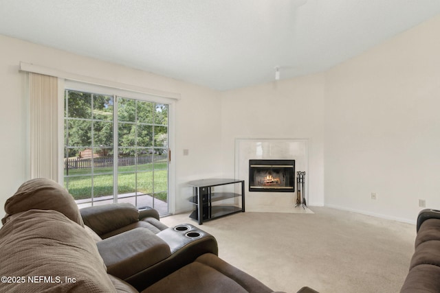 4585 Arrow Wind Ln, Jacksonville, FL 32258 - living room featuring carpet floors, a high end fireplace, and baseboards