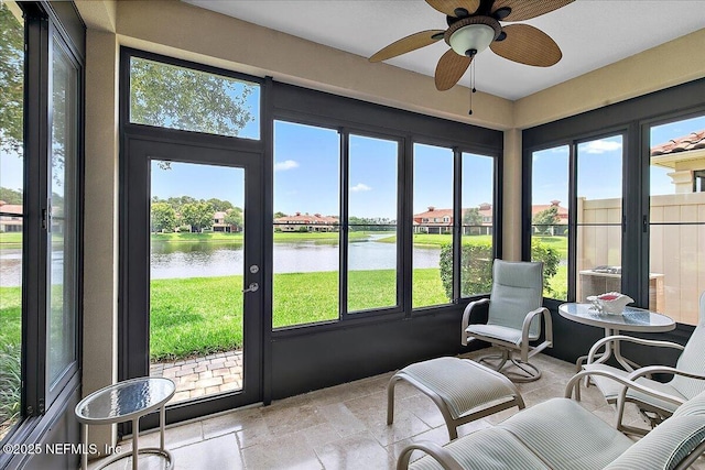 13409 Isla Vista Dr, Jacksonville, FL 32224 - sunroom / solarium with a water view and ceiling fan