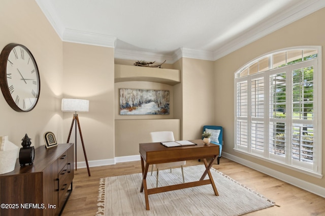 86569 N Hampton Club Way, Fernandina Beach, FL 32034 - office with crown molding, wood finished floors, and baseboards