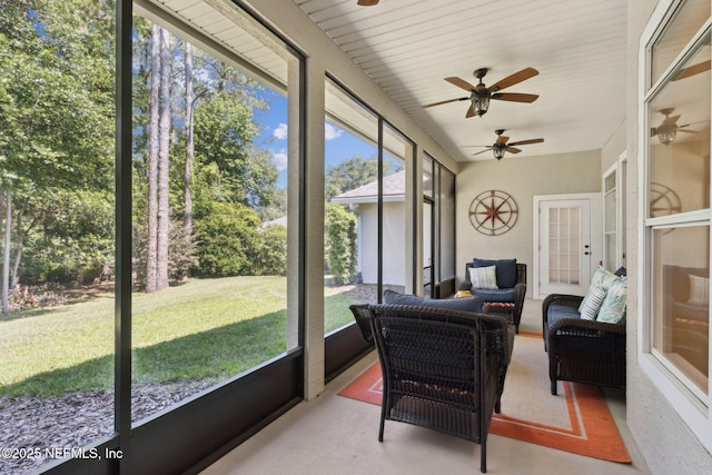 86569 N Hampton Club Way, Fernandina Beach, FL 32034 - sunroom / solarium with a ceiling fan and an outdoor living space