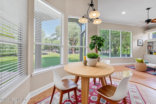 2347 W Clovelly Ln, Saint Augustine, FL 32092 - dining space featuring baseboards, light tile patterned flooring, a ceiling fan, and recessed lighting
