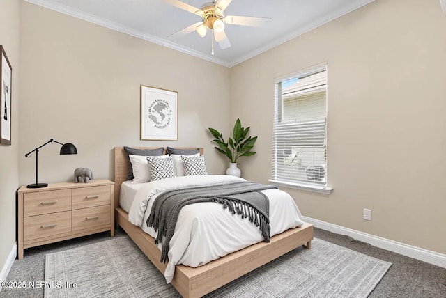 2347 W Clovelly Ln, Saint Augustine, FL 32092 - bedroom featuring light colored carpet, baseboards, ornamental molding, and a ceiling fan