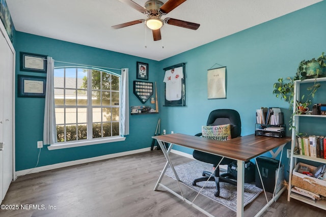1655 The Greens Way Unit 3416, Jacksonville Beach, FL 32250 - home office with ceiling fan, baseboards, and wood finished floors