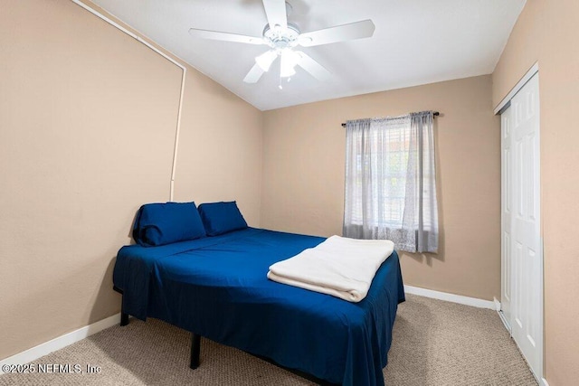 17 Rollins Ave, Saint Augustine, FL 32084 - bedroom featuring carpet, ceiling fan, a closet, and baseboards