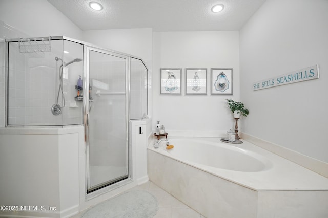 784 Mill Stream Rd, Ponte Vedra Beach, FL 32082 - full bath featuring a bath, a shower stall, a textured ceiling, tile patterned flooring, and recessed lighting